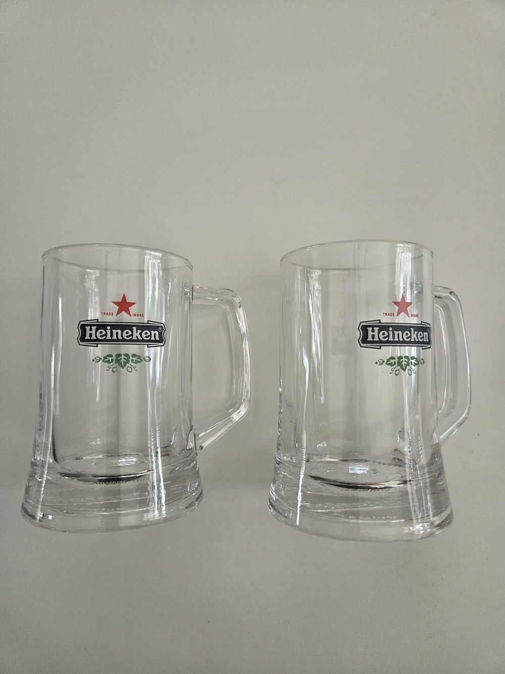 Pair Of Collectible Heineken Glass Beer Mugs Stein - Set of 2 - 1/2 Pint